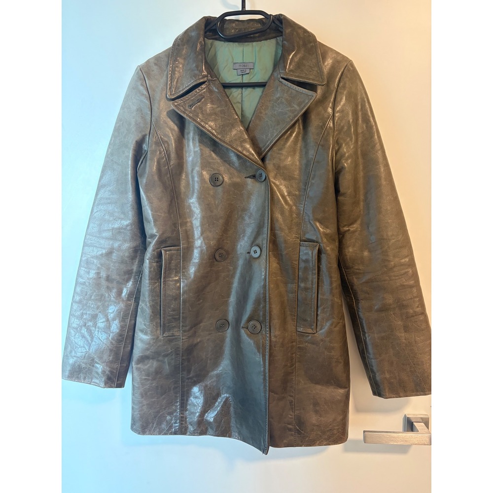 m0851 Women Brown Leather Double Breasted Coat Made in Canada Size 4